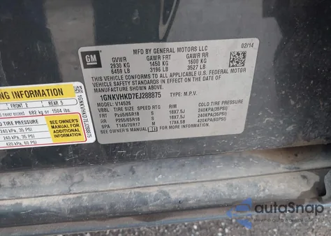 2014 Chevrolet Traverse 2Lt z USA, uszkodzony, nr VIN 1GNKVHKD3EJ288887